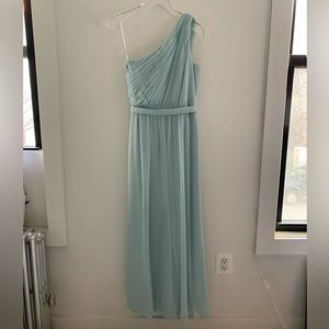 Dusty light blue one shoulder bridesmaids dress